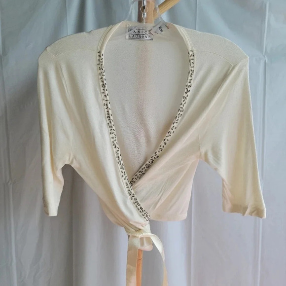 Vintage Daniel Laurent wrap around shirt shrug  cream Large - Picture 2 of 5